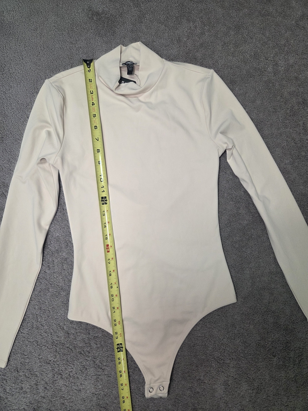 Express Long Sleeve Mock Neck Bodysuit in Light Beige - Picture 6 of 6
